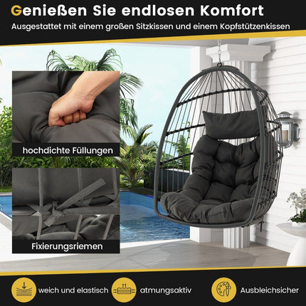 Hanging Egg Chair, Foldable PE Rattan with Cushion, Gray