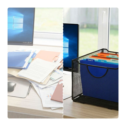 Hanging File Box, Steel Mesh, Stackable With Handles