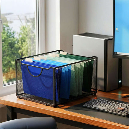 Hanging File Box, Steel Mesh, Stackable With Handles