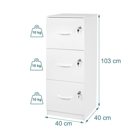 Hanging File Cabinet, 3 Drawers, Lockable, Compact