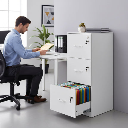 Hanging File Cabinet, 3 Drawers, Lockable, Compact