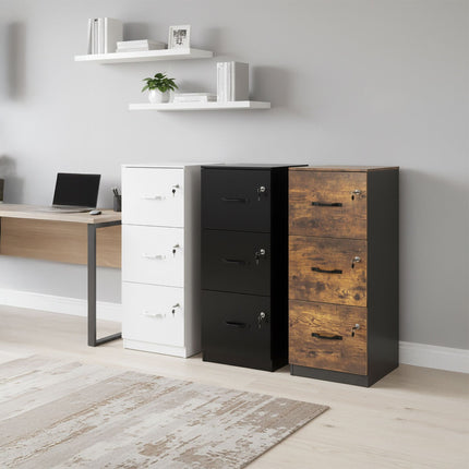 Hanging File Cabinet, 3 Drawers, Lockable, Compact