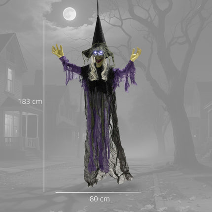 Hanging Halloween Witch with LED Lights, Sound, 183cm