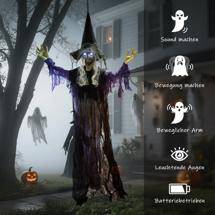 Hanging Halloween Witch with LED Lights, Sound, 183cm