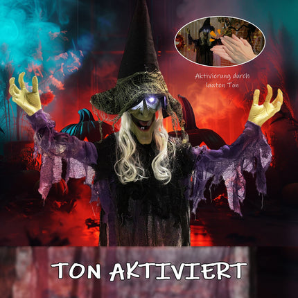 Hanging Halloween Witch with LED Lights, Sound, 183cm