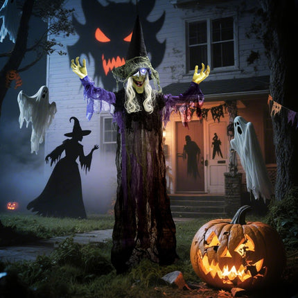 Hanging Halloween Witch with LED Lights, Sound, 183cm