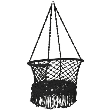Hanging Hammock Chair, Cotton Macrame Backrest, Black