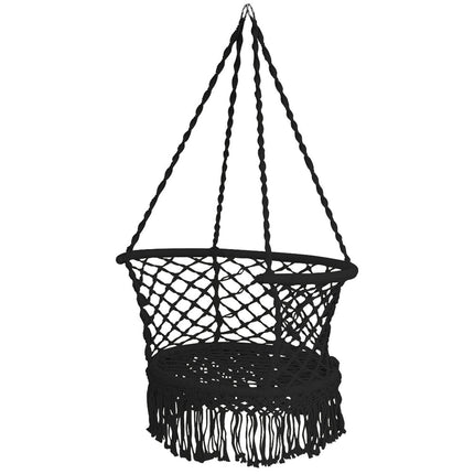 Hanging Hammock Chair, Cotton Macrame Backrest, Black