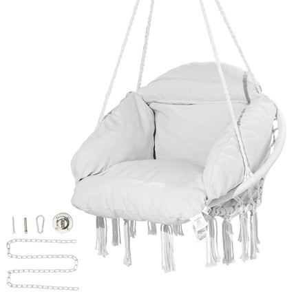 Hanging Hammock Swing Chair, Macrame, Cushion, 264 lb, White