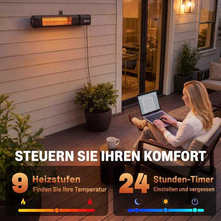 Hanging Infrared Patio Heater, 2000W Carbon Fiber, 9 Levels
