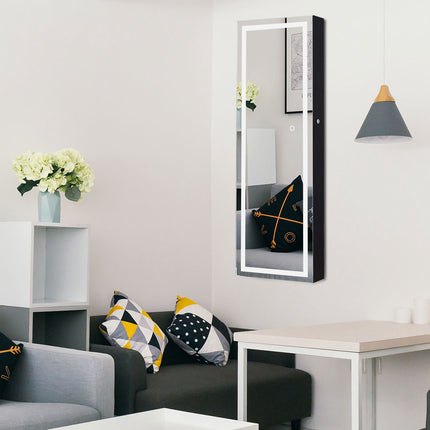 Hanging Jewelry Cabinet With LED Mirror, Black 120x40cm