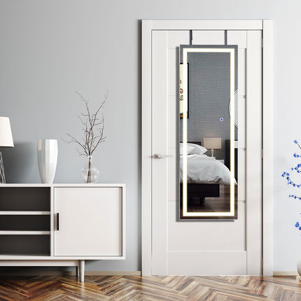 Hanging Jewelry Cabinet With LED Mirror, Black 120x40cm