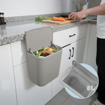 Hanging Kitchen Waste Bin, 9L, Hinged Lid