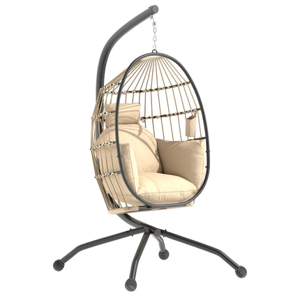 Hanging Outdoor Swing Chair with Foldable Basket, Cushions