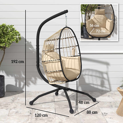 Hanging Outdoor Swing Chair with Foldable Basket, Cushions