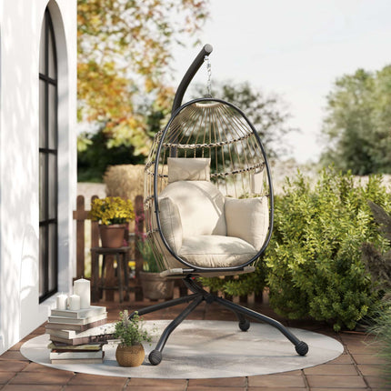 Hanging Outdoor Swing Chair with Foldable Basket, Cushions