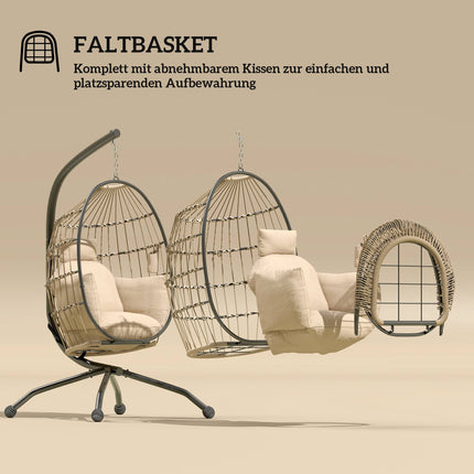 Hanging Outdoor Swing Chair with Foldable Basket, Cushions
