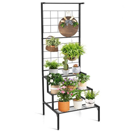 Hanging Plant Stand, 3-Tier Metal Shelves With Trellis