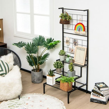 Hanging Plant Stand, 3-Tier Metal Shelves With Trellis