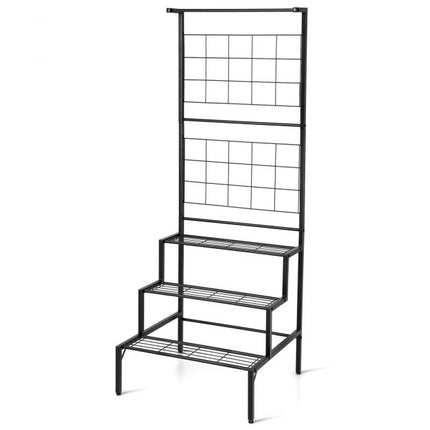 Hanging Plant Stand, 3-Tier Metal Shelves With Trellis