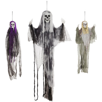 Hanging Skeleton Ghosts Set of 3, Adjustable Arms, 90/110/200cm
