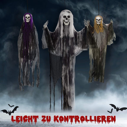 Hanging Skeleton Ghosts Set of 3, Adjustable Arms, 90/110/200cm