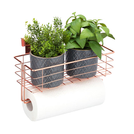 Hanging basket with holder for paper towels