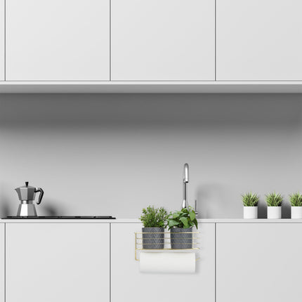 Hanging basket with holder for paper towels