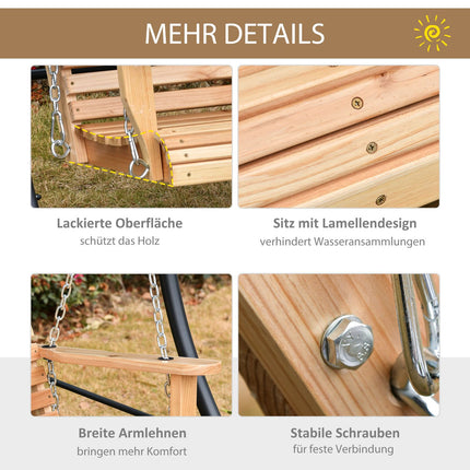 Garden swing bench with folding table and cup holder, spruce wood