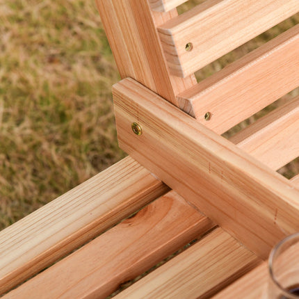 Garden swing bench with folding table and cup holder, spruce wood