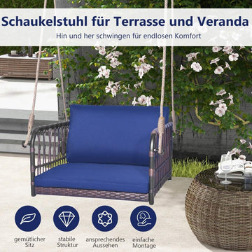 Hanging chair hanging chair with a load capacity of up to 180 kg, hanging seat with blue cushion