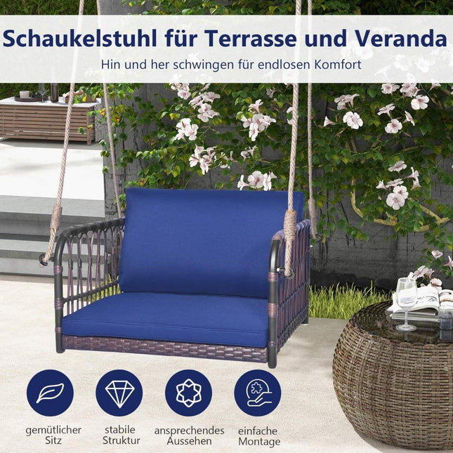 Hanging chair hanging chair with a load capacity of up to 180 kg, hanging seat with blue cushion