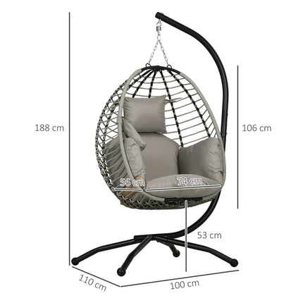 Hangstoel hangschommel met bekerzak klapzitmand hangstoel met kussen rotanlook draagvermogen tot 120 kg staalgrijs voor tuin & balkon