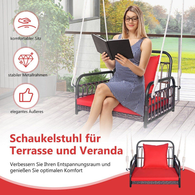 Hanging chair, patio swing, can hold up to 180 kg, hanging seat with seat and back cushions 80 x 65 x 58 cm