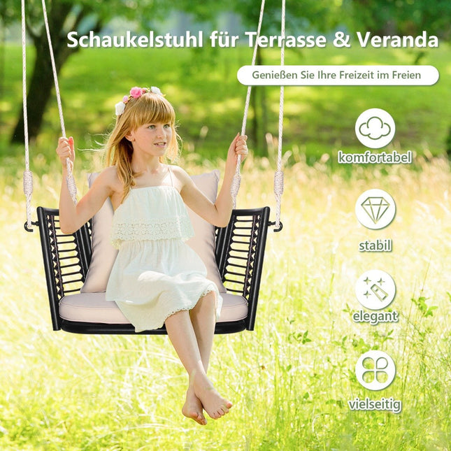 Hanging chair with a load capacity of up to 180kg, hanging seat with cushions & metal frame & hanging ropes 77 x 62 x 38 cm