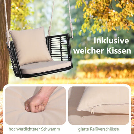 Hanging chair with a load capacity of up to 180kg, hanging seat with cushions & metal frame & hanging ropes 77 x 62 x 38 cm