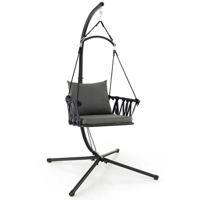 Hanging chair with frame Foldable hanging chair with comfortable seat and back cushions