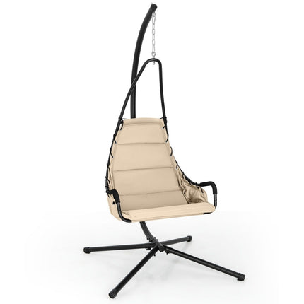 Hanging chair with frame &amp; Extra Large Padded Seat &amp; Robust metal frame hammock beige