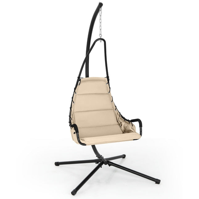 Hanging chair with frame &amp; Extra Large Padded Seat &amp; Robust metal frame hammock beige