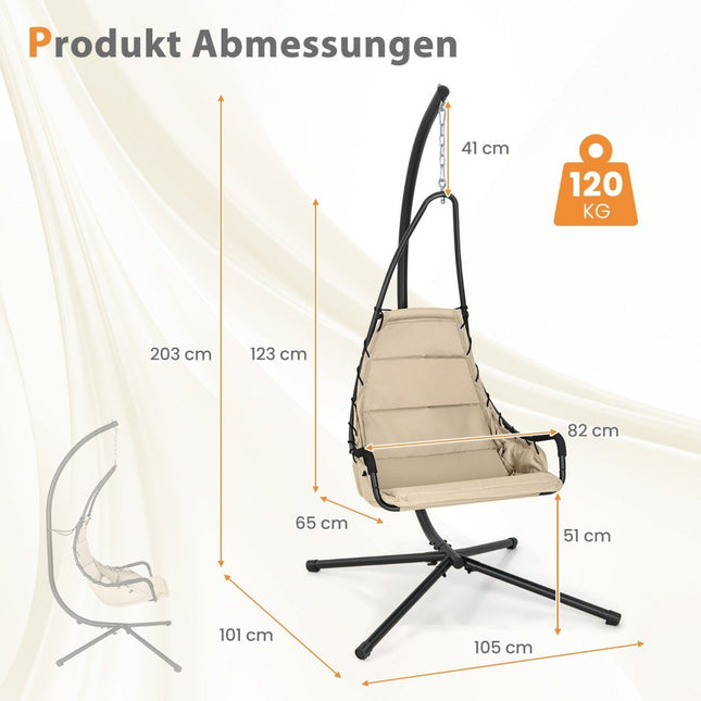Hanging chair with frame &amp; Extra Large Padded Seat &amp; Robust metal frame hammock beige