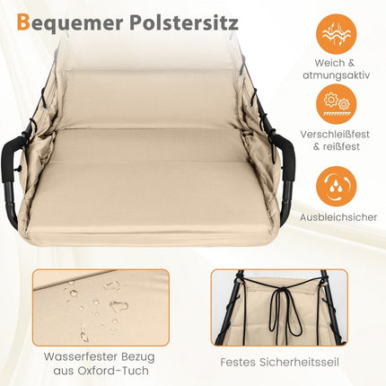 Hanging chair with frame &amp; Extra Large Padded Seat &amp; Robust metal frame hammock beige