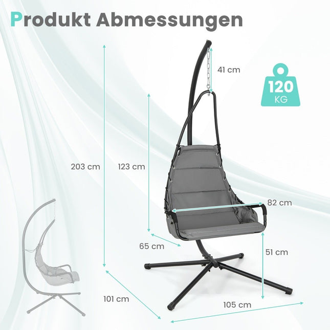 Hanging chair with frame &amp; Extra Large Padded Seat &amp; Robust metal frame hammock gray