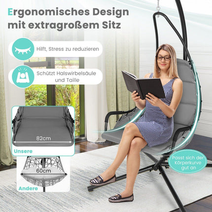 Hanging chair with frame &amp; Extra Large Padded Seat &amp; Robust metal frame hammock gray