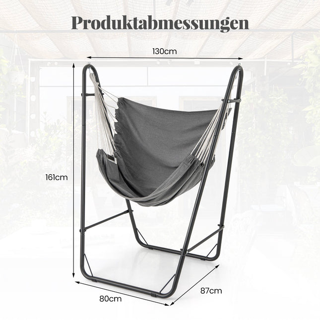 Hanging chair with frame, grey, cotton-polyester, 120 kg load capacity