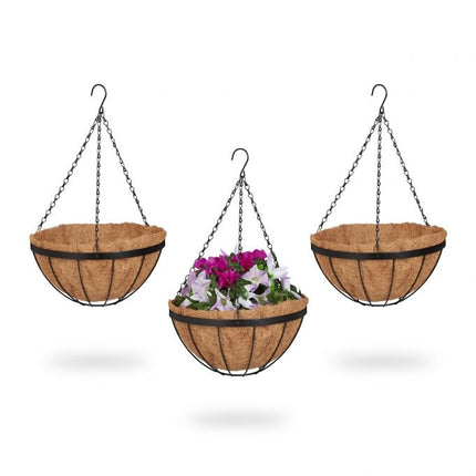 Hanging flower basket with 3 baskets made of coconut fiber