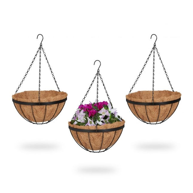 Hanging flower basket with 3 baskets made of coconut fiber