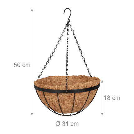Hanging flower basket with 3 baskets made of coconut fiber