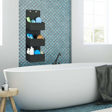 Hanging storage in fabric with 3 baskets