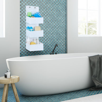 Hanging storage in fabric with 3 baskets