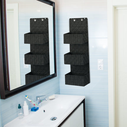 Hanging storage in fabric with 3 baskets